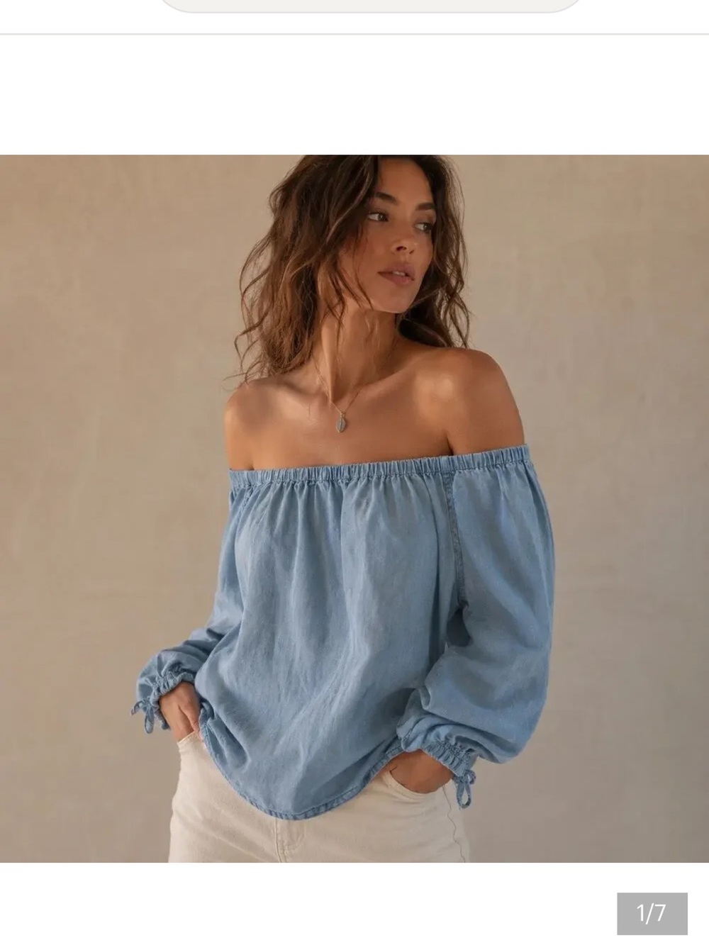 Vineyard Vines Light Blue Off-the-Shoulder Chambray Tunic